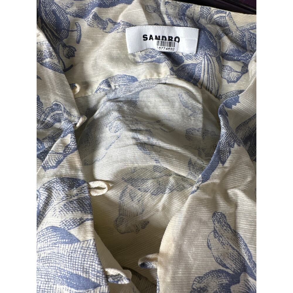 Sandro Josella Dress Linen Blend Floral Puff Sleeve Mini Ecru Blue FR 40 US 8 - Picture 6 of 10